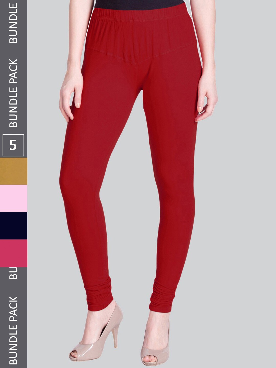 

LYRA Pack Of 5 Churidar-Length Leggings, Red