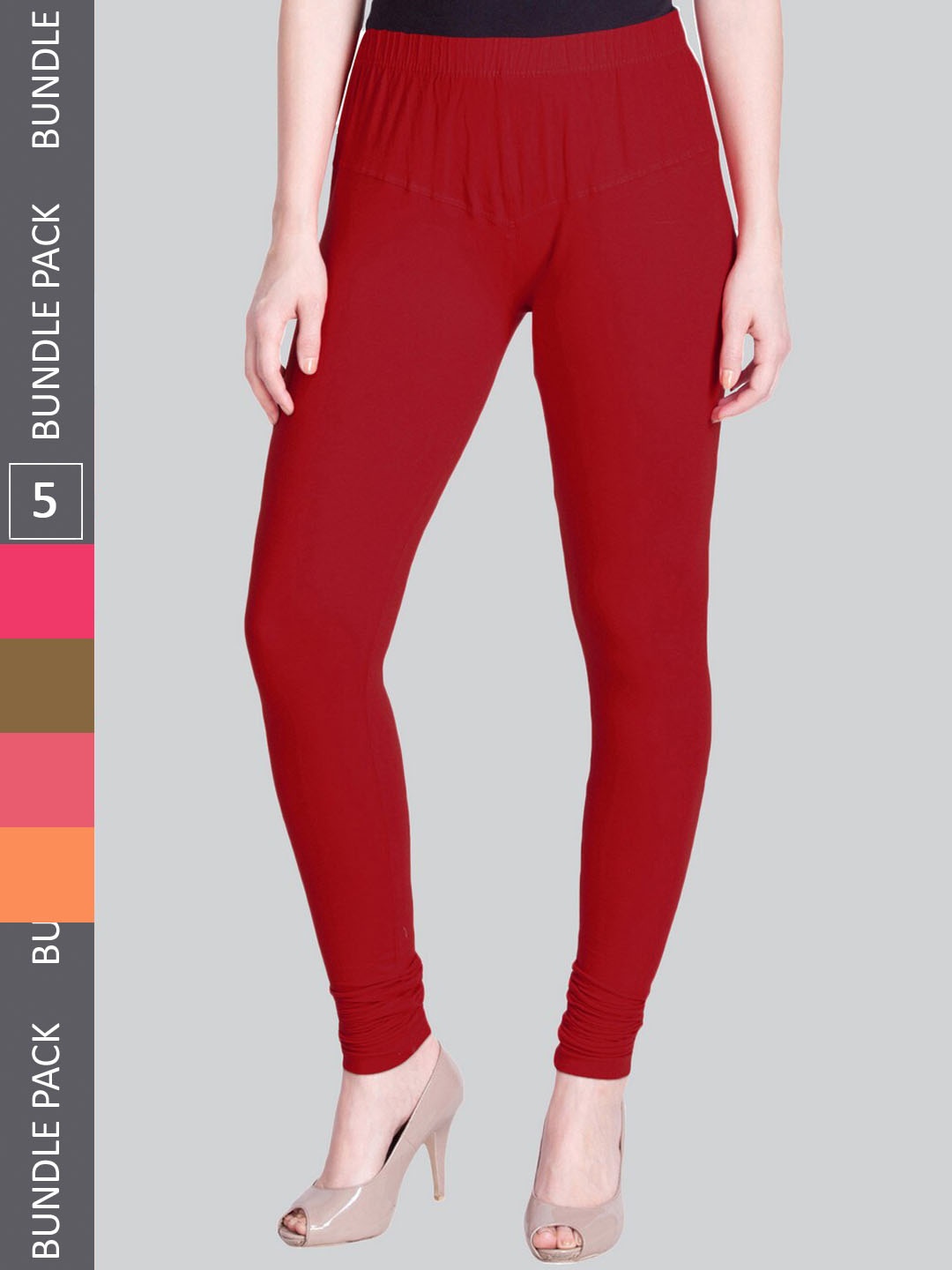 

LYRA Pack Of 5 Cotton Churidar-Length Leggings, Red