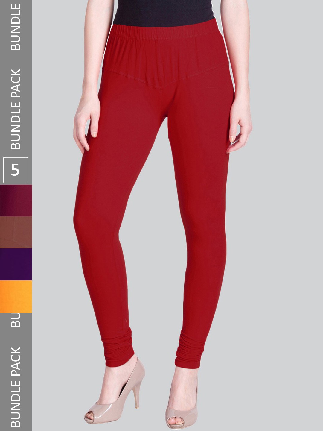 

LYRA Pack Of 5 Cotton Churidar-Length Leggings, Red