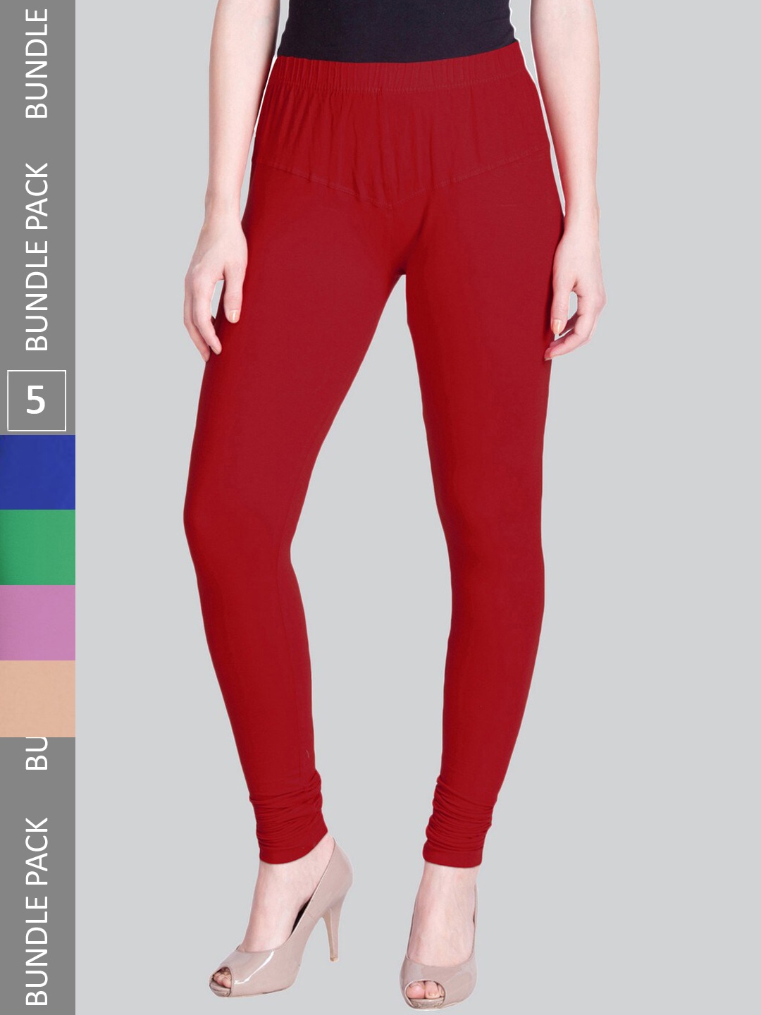 

LYRA Pack Of 5 Cotton Churidar-Length Leggings, Red