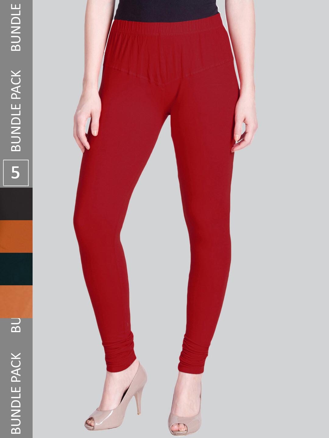 

LYRA Pack Of 5 Cotton Churidar-Length Leggings, Red