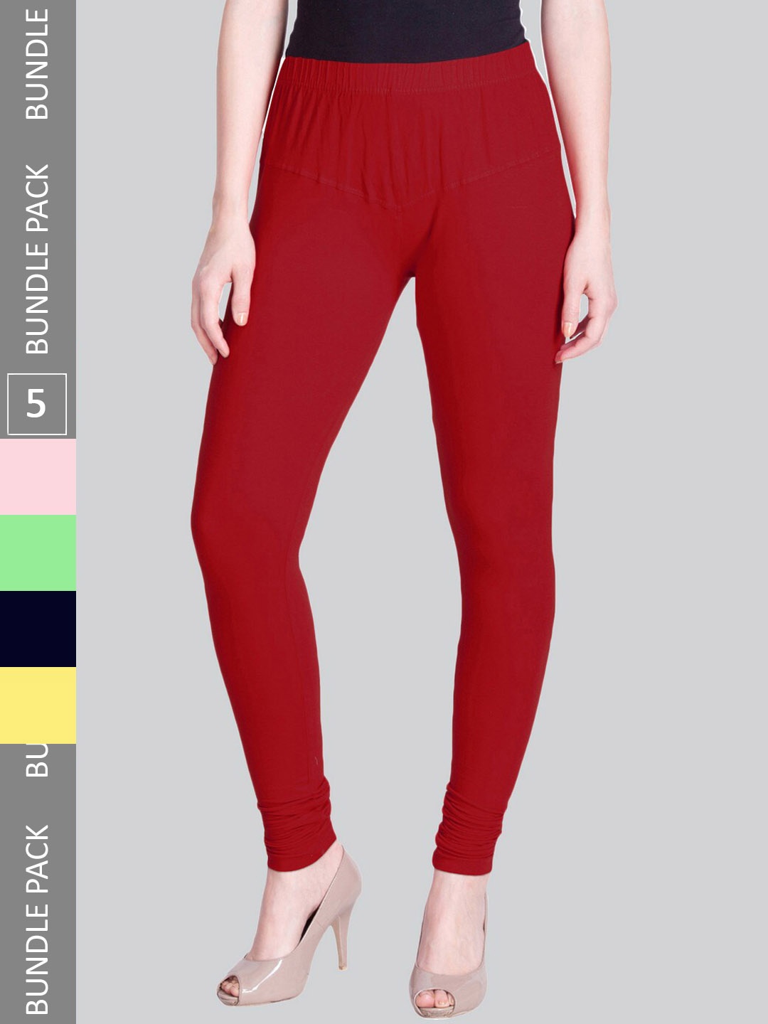 

LYRA Pack Of 5 Cotton Churidar-Length Leggings, Red