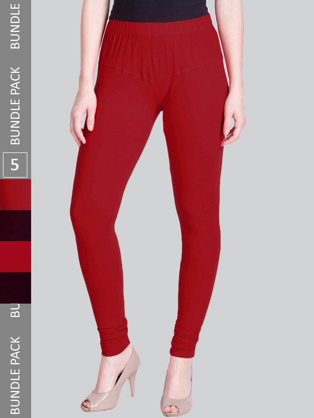 

LYRA Pack Of 5 Cotton Churidar-Length Leggings, Red