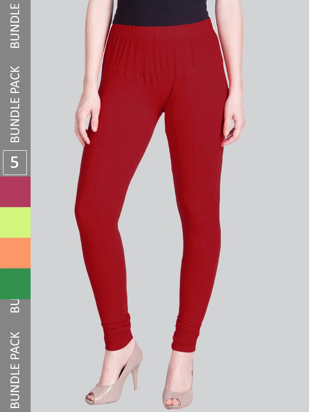 

LYRA Pack Of 5 Mid-Rise 4-Way Stretch Churidar-Length Leggings, Red