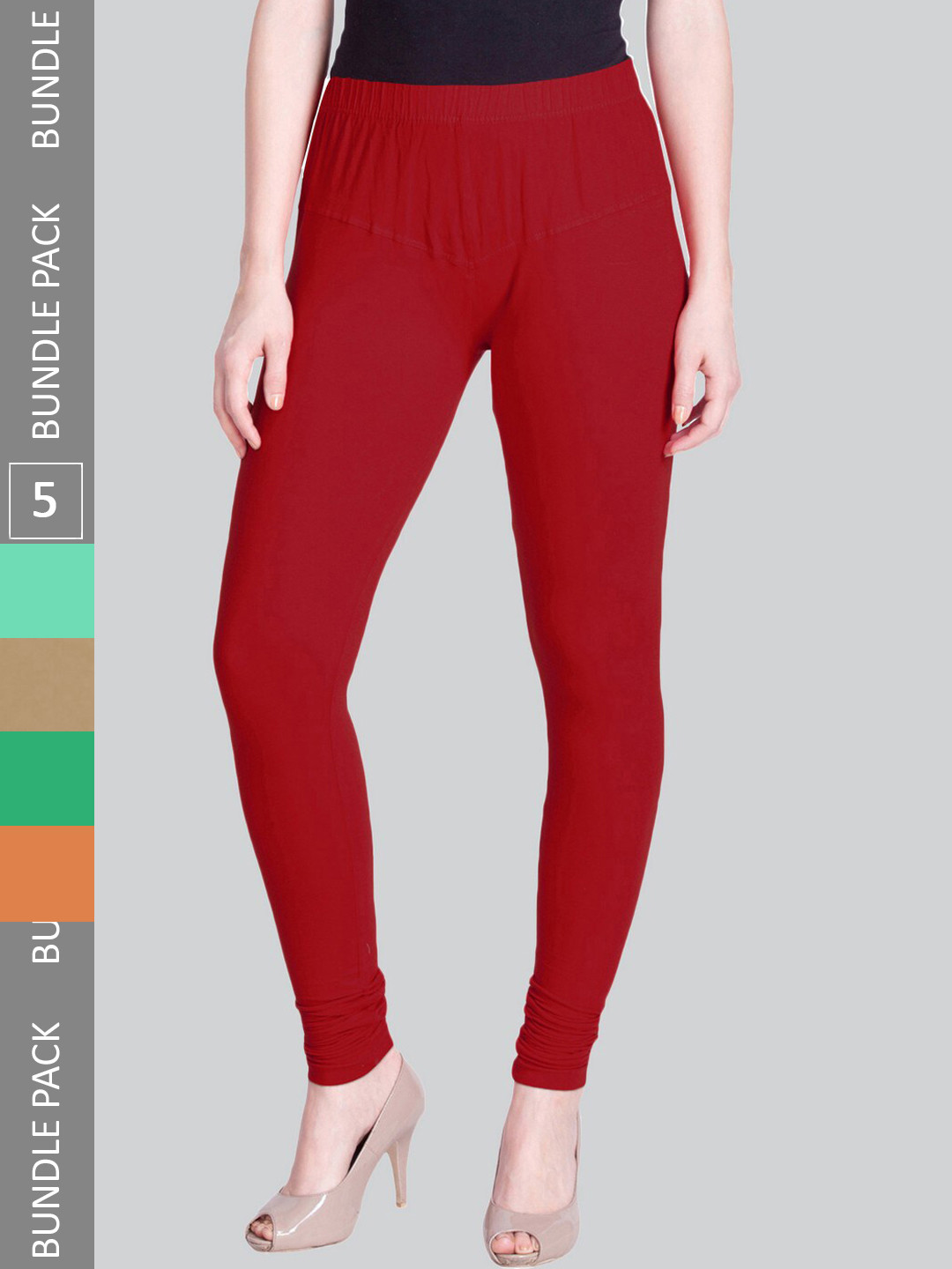 

LYRA Pack Of 5 4-Way Stretch Churidar-Length Leggings, Red