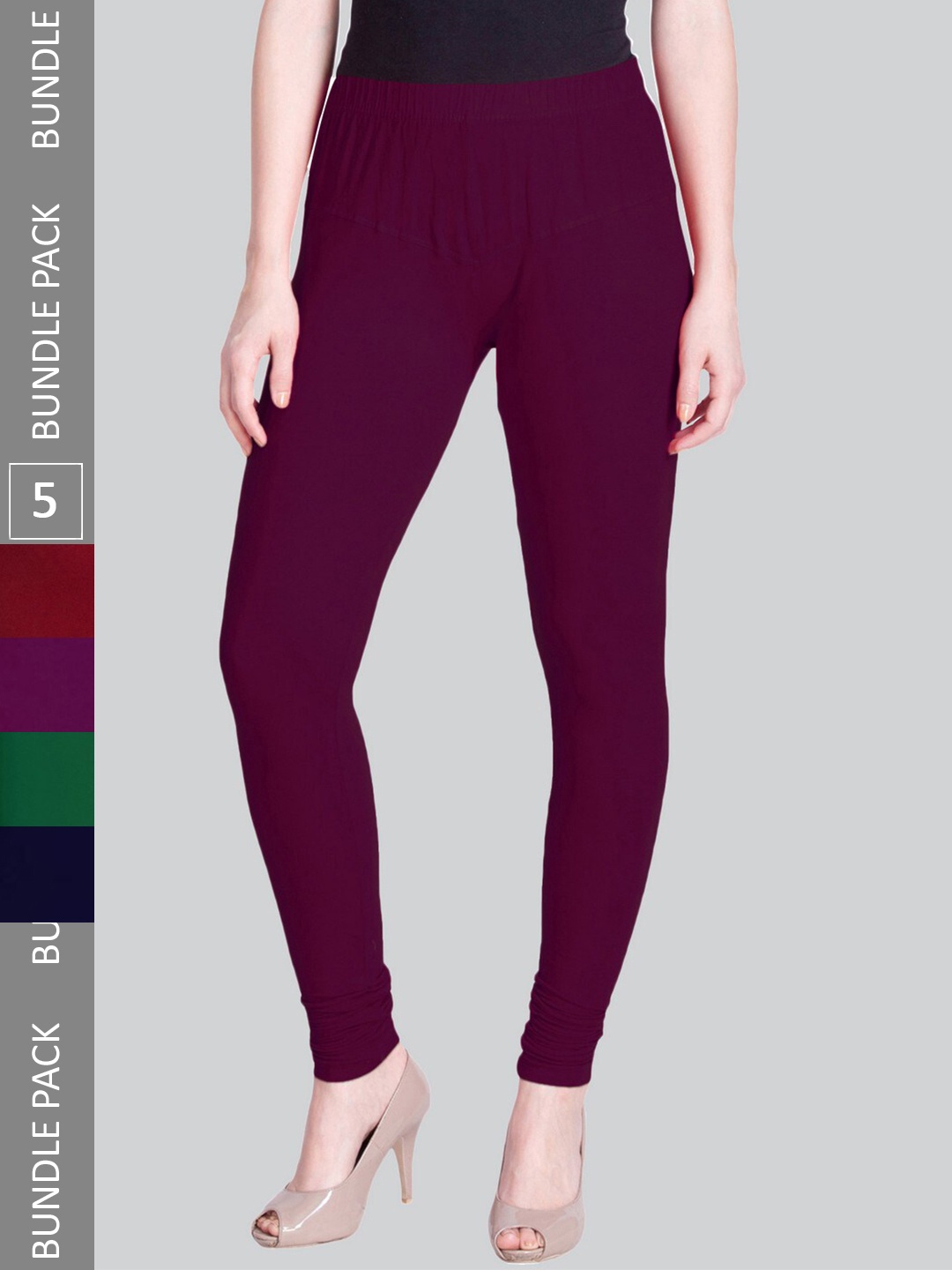 

LYRA Pack Of 5 4-Way Stretch Churidar-Length Leggings, Purple
