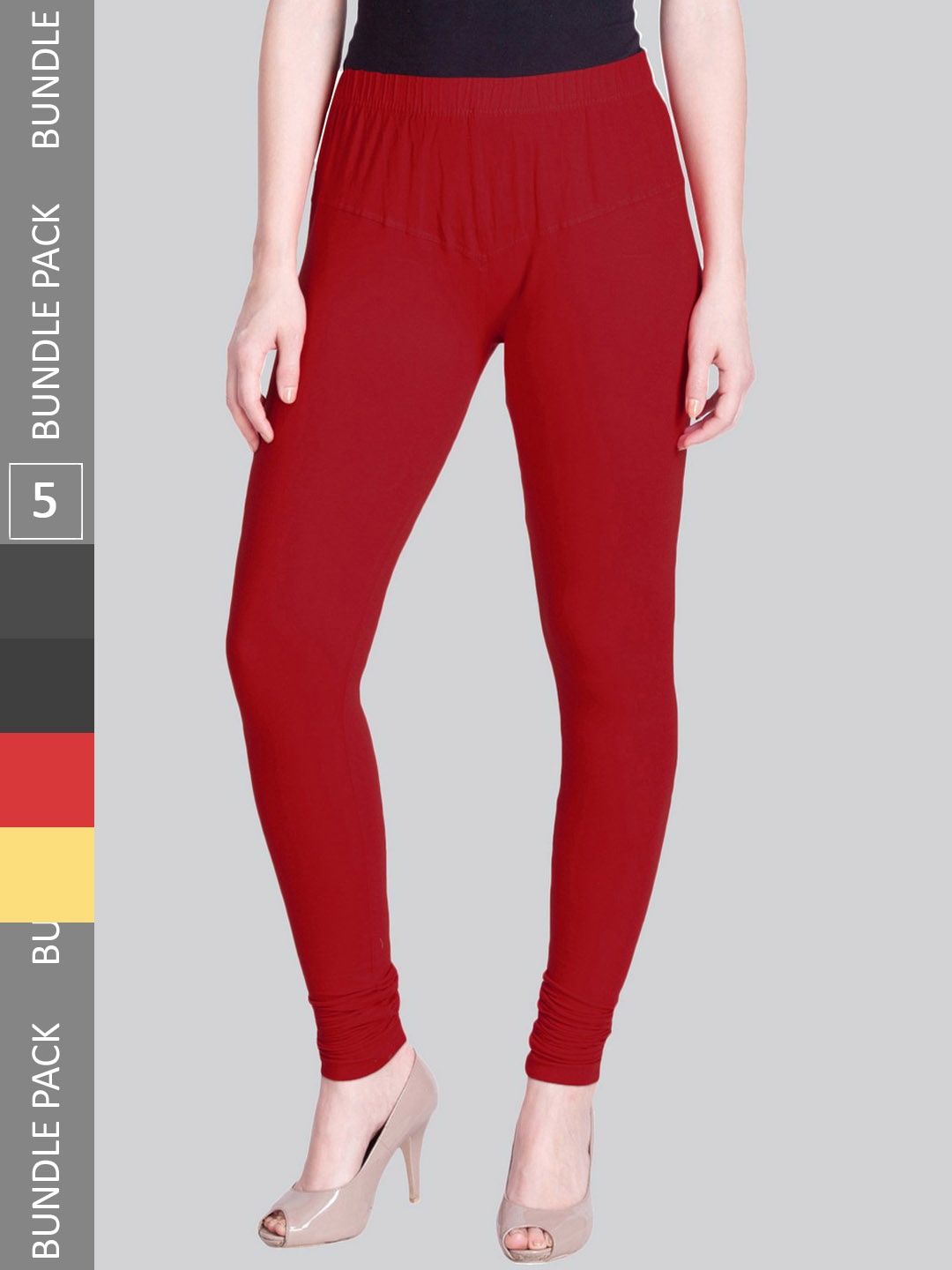 

LYRA Pack Of 5 4-Way Stretch Churidar-Length Leggings, Red