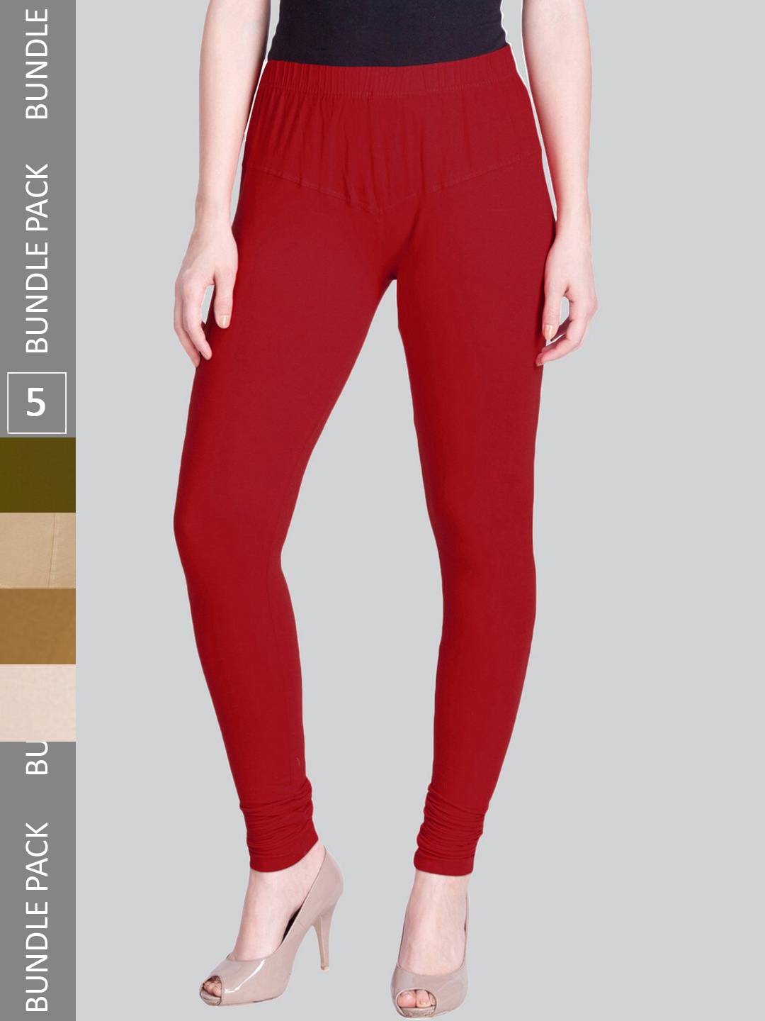

LYRA Pack Of 5 4-Way Stretch Churidar-Length Leggings, Red