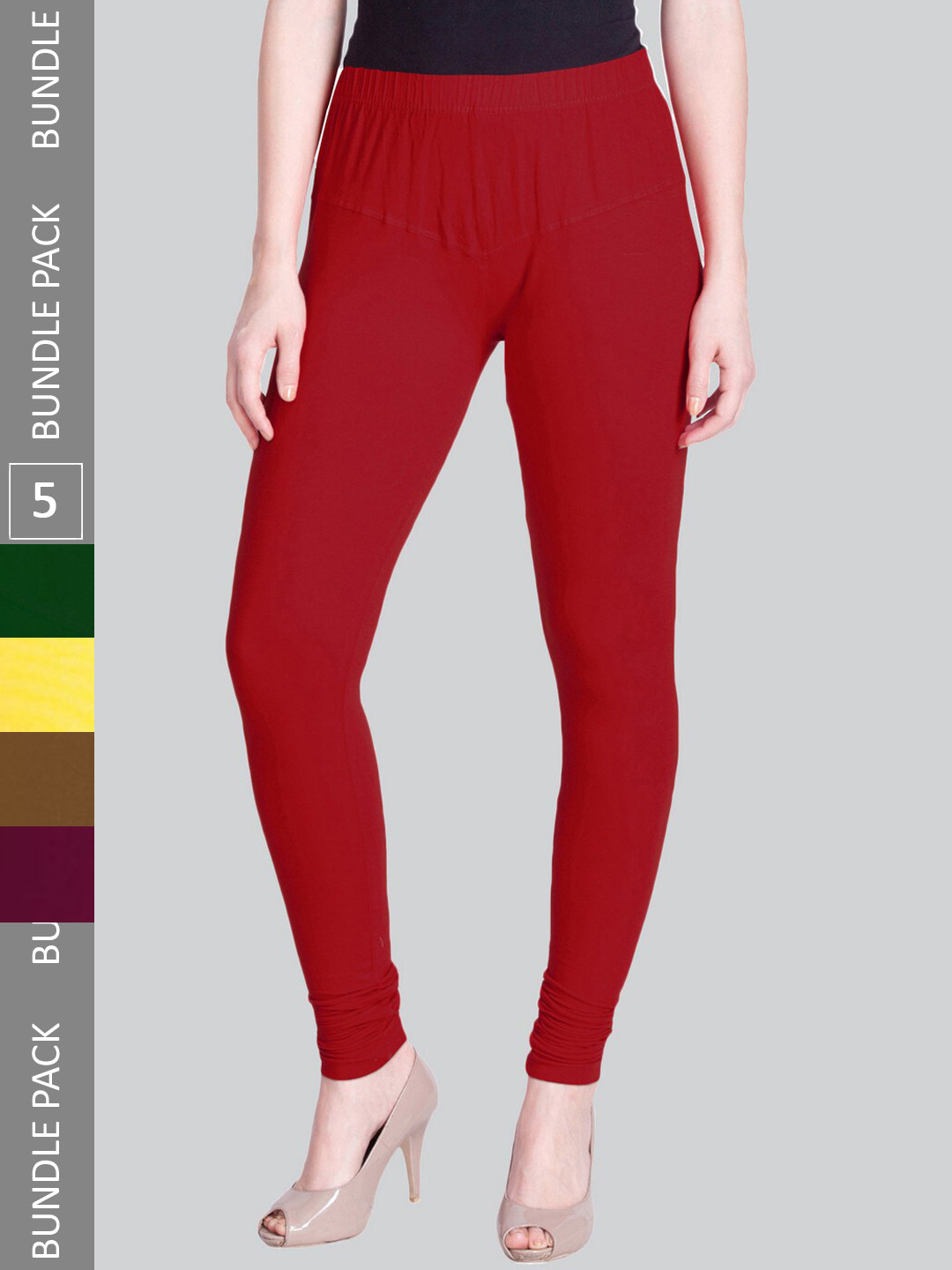 

LYRA Pack Of 5 4-Way Stretch Churidar-Length Leggings, Red
