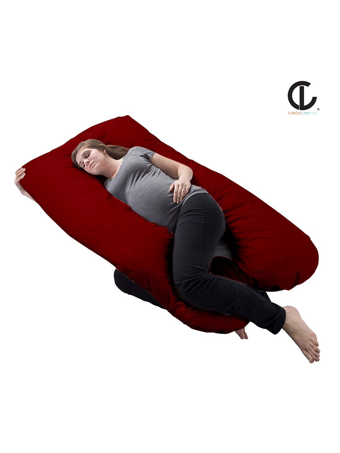 

CURIOUS LIFESTYLE Maroon Cotton Maternity Pillow With Zip Cover