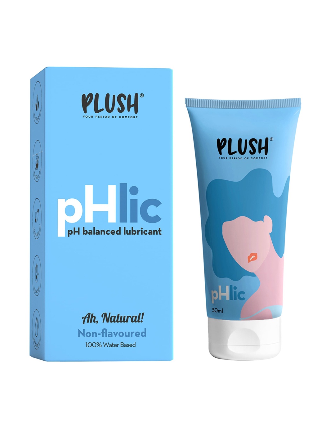 

Plush pHlic 100% Water Based pH Balanced Non Flavoured Lubricant Gel 50 ml - Ah Natural!, Blue