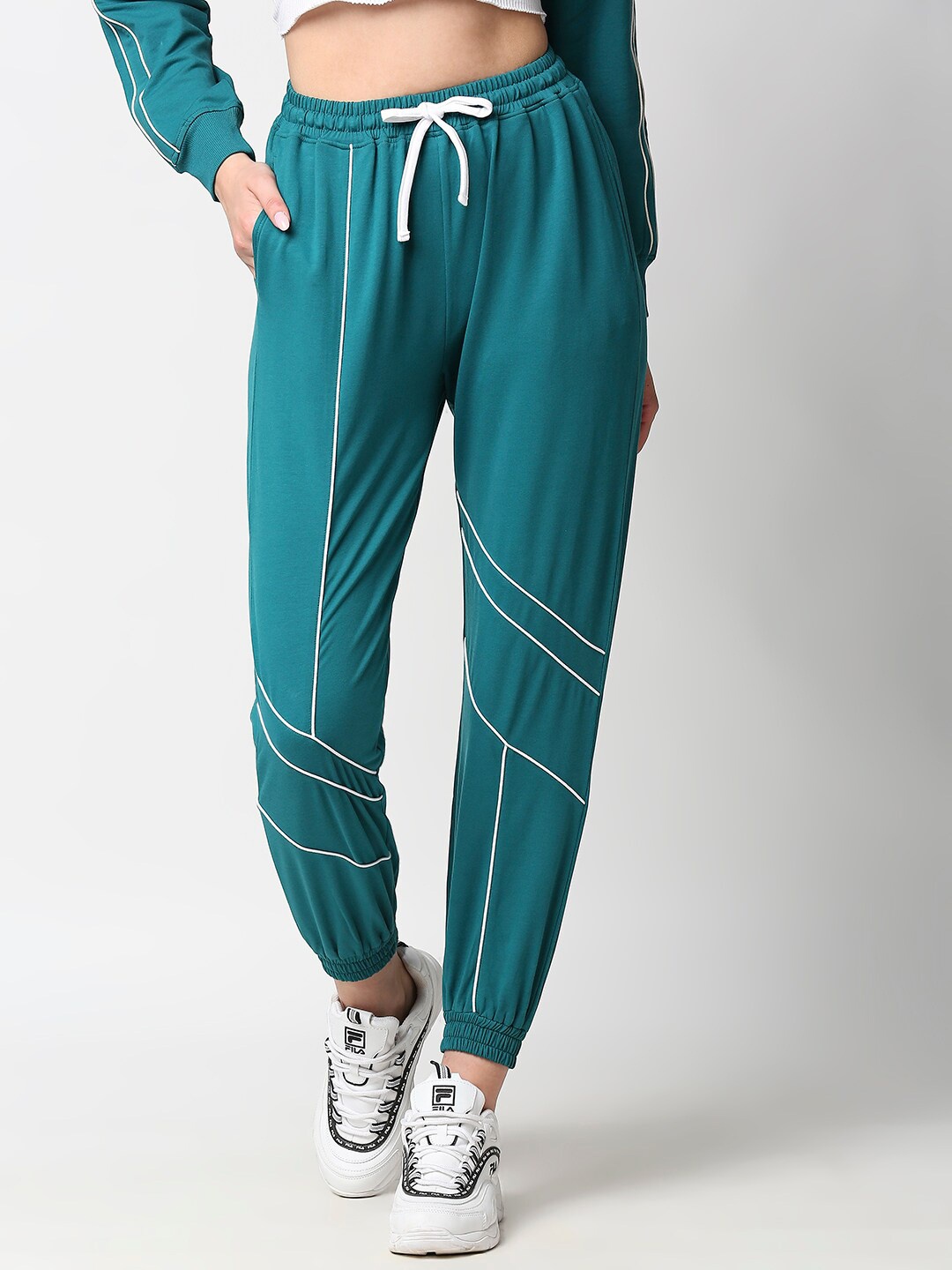 

ANWAIND Women Mid-Rise Relaxed-Fit Joggers, Teal