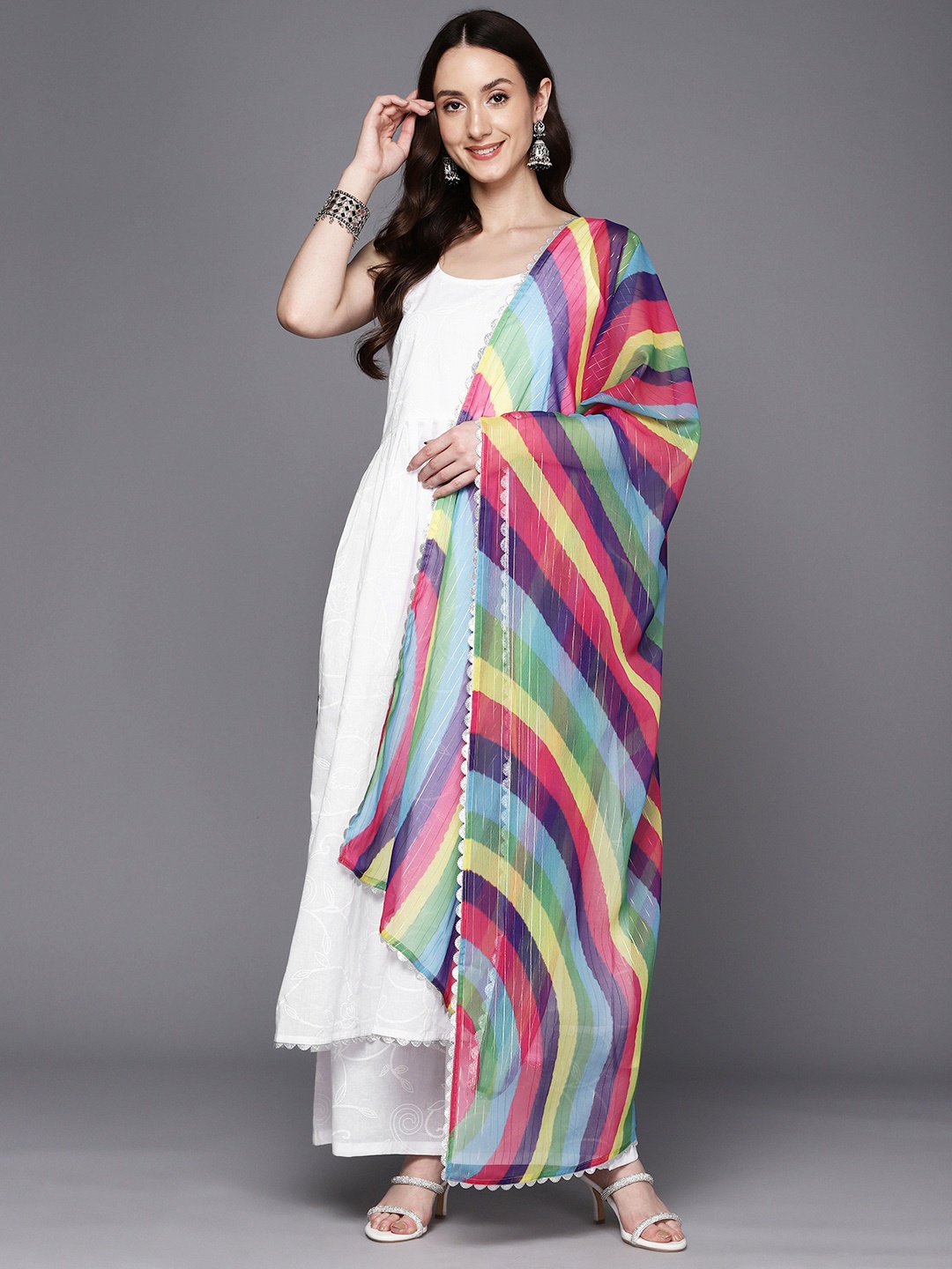 

Ahalyaa Printed Kurta With Palazzo & Dupatta, White