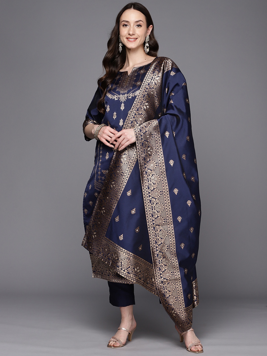 

Ahalyaa Unstitched Dress Material, Navy blue