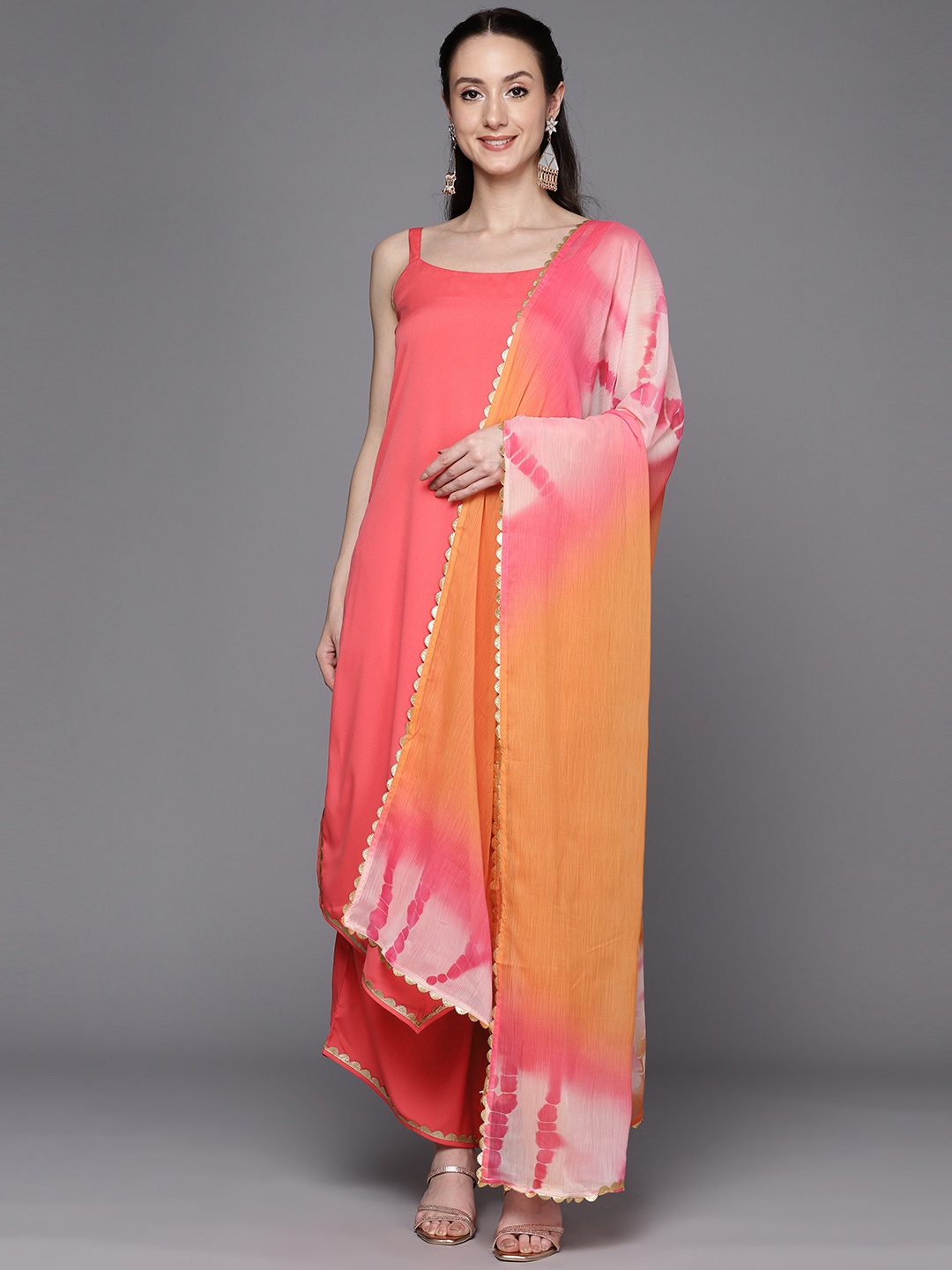 

Ahalyaa Gotta Patti Kurta with Palazzos & With Dupatta, Coral