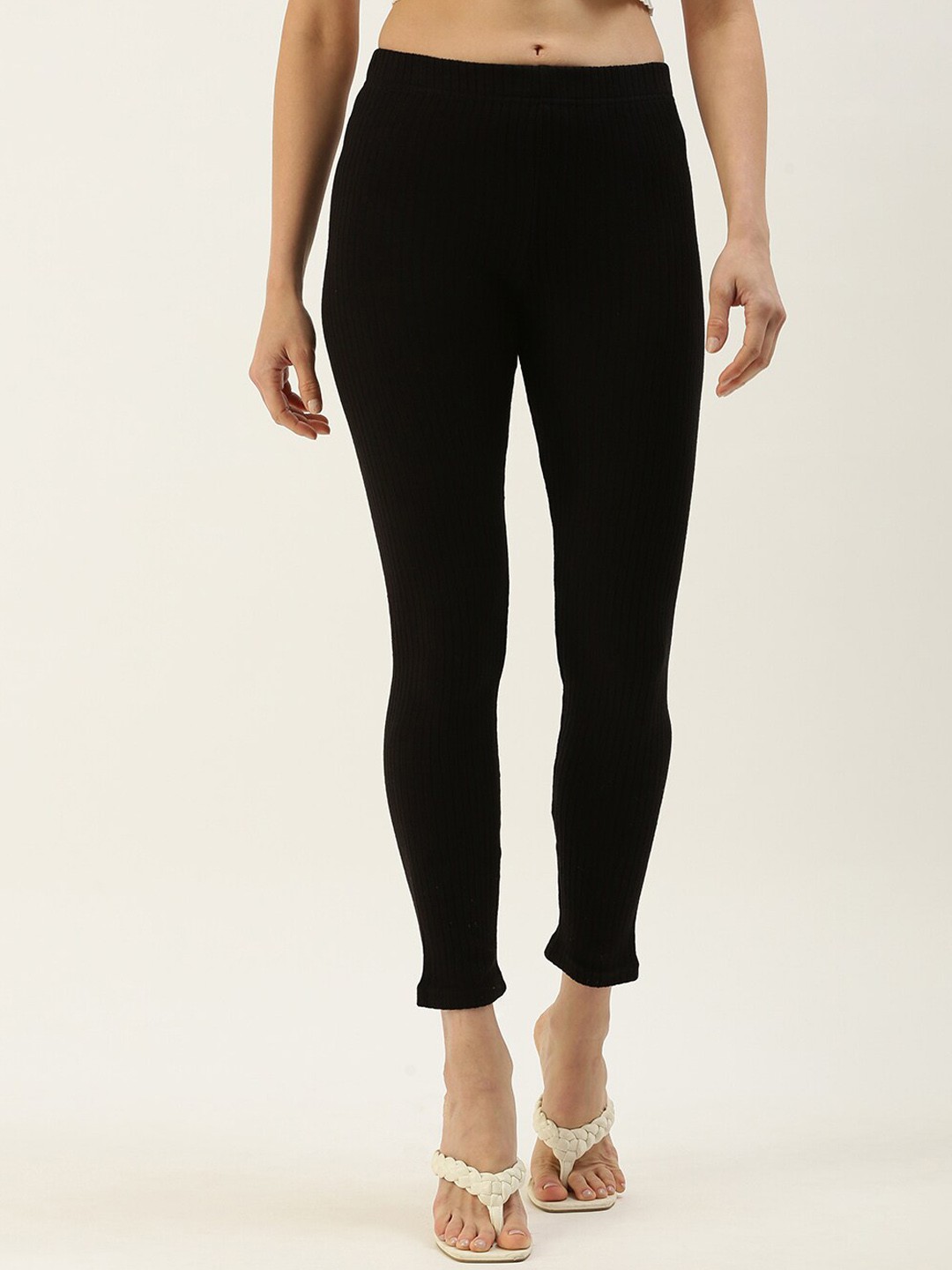 

De Moza Women Acrylic Ankle-Length Leggings, Black