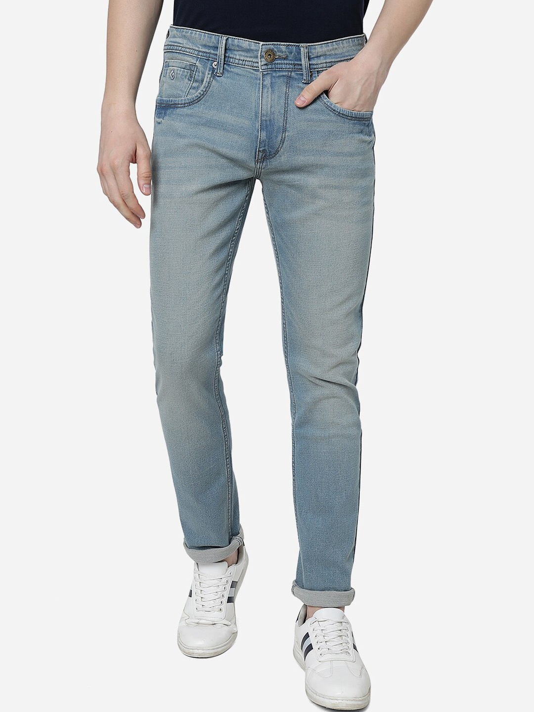 

Greenfibre Men Slim Fit Heavy Fade Cotton Stretchable Jeans, Blue