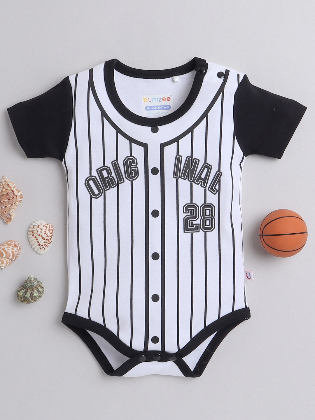 

BUMZEE Infant Boys Striped Pure Cotton Bodysuit, White