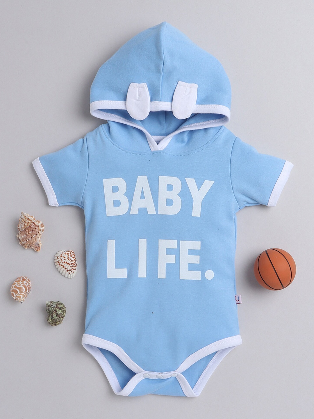 

BUMZEE Infant Boys Printed Hooded Pure Cotton Bodysuits, Blue