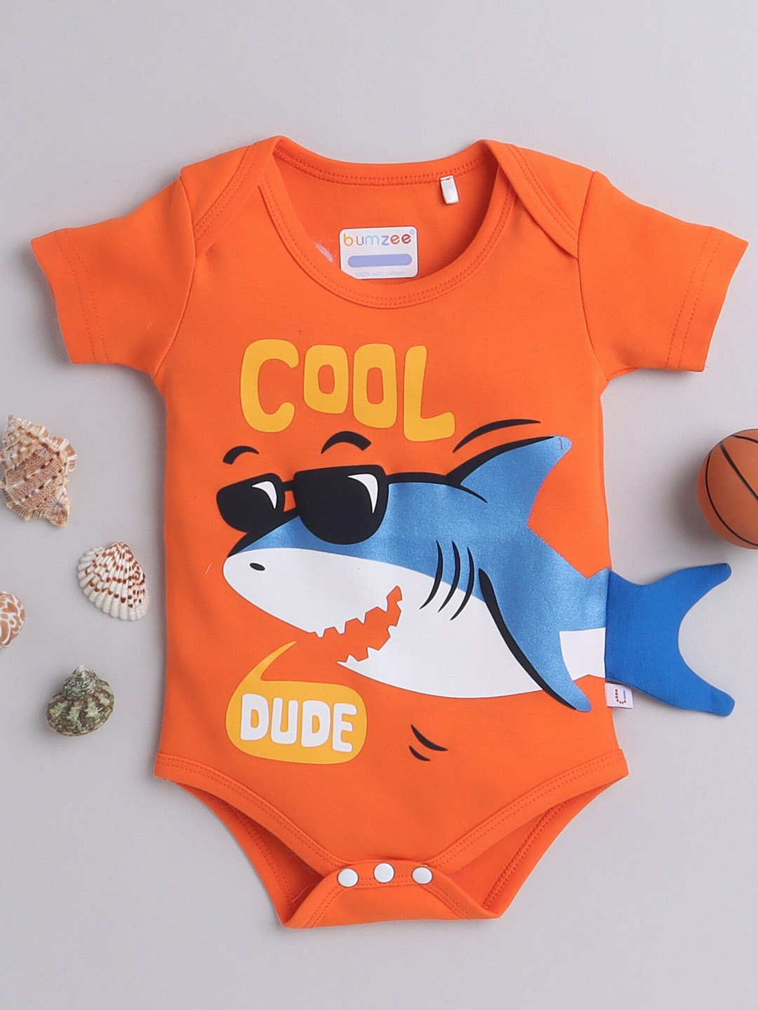 

BUMZEE Infant Boys Printed Pure Cotton Bodysuits, Orange