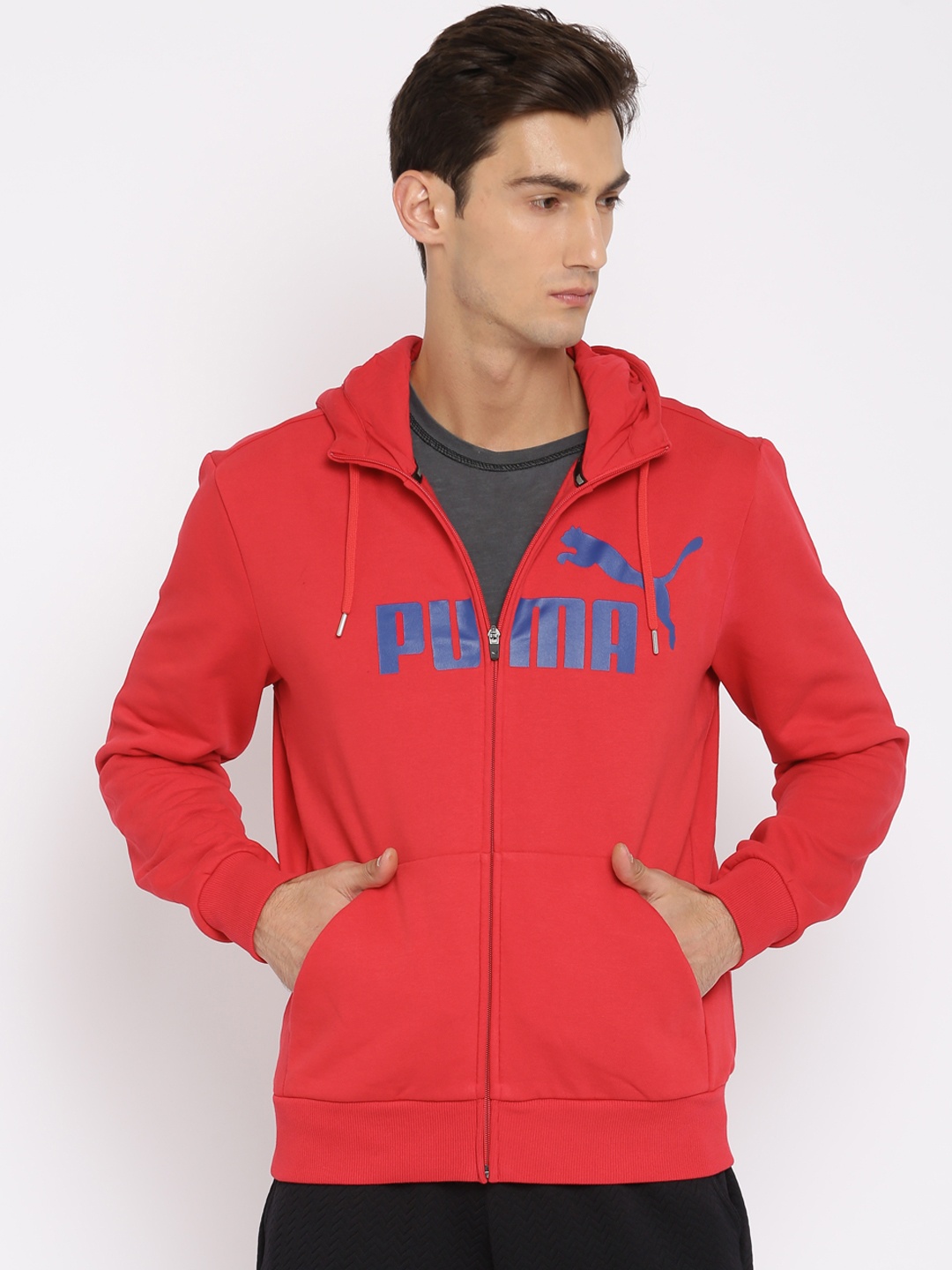 

Puma Men Red Printed Hooded ESS No.1 FZ Sweatshirt