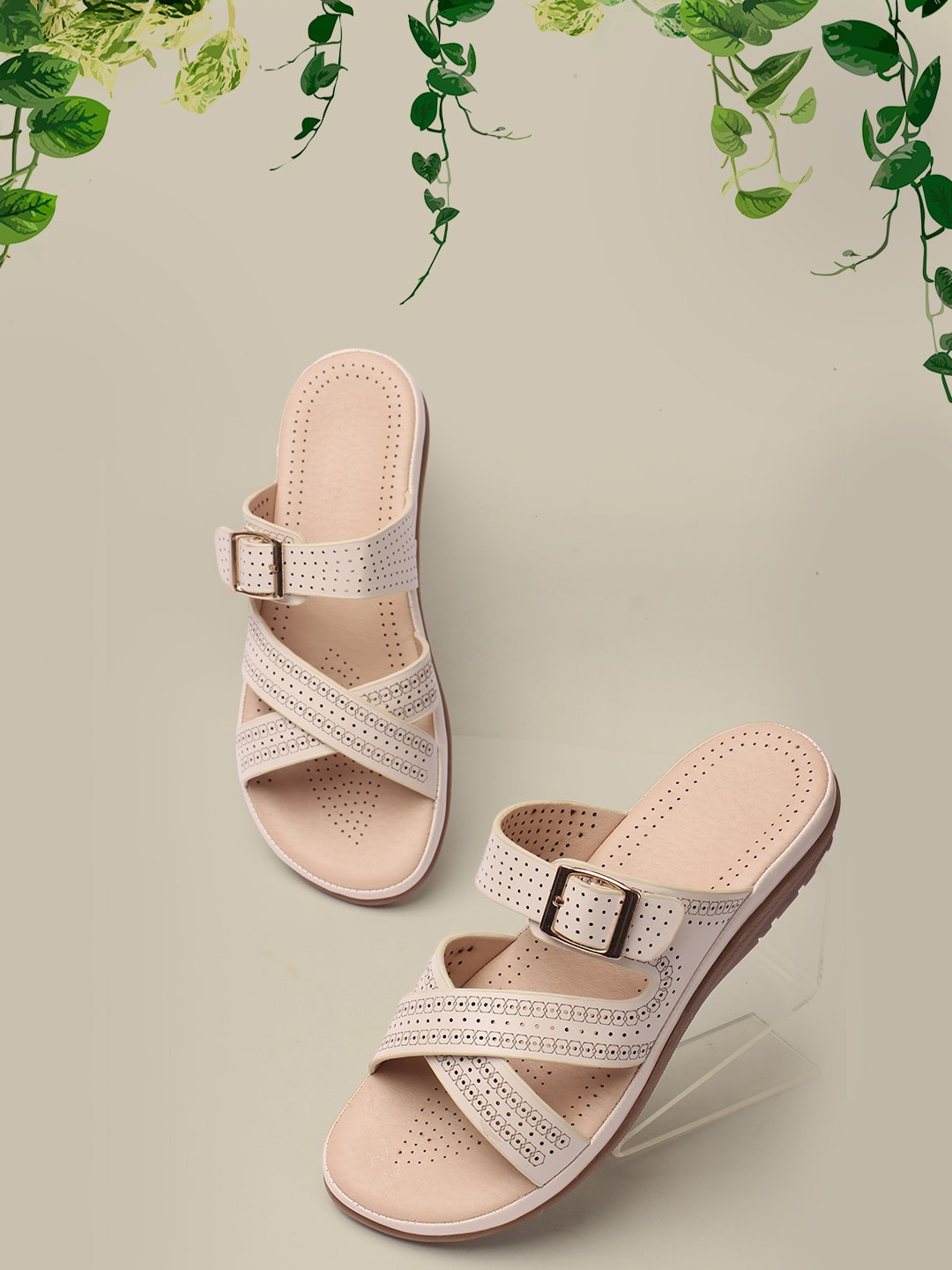 

Bella Toes Perforated Open Toe Flats, Cream