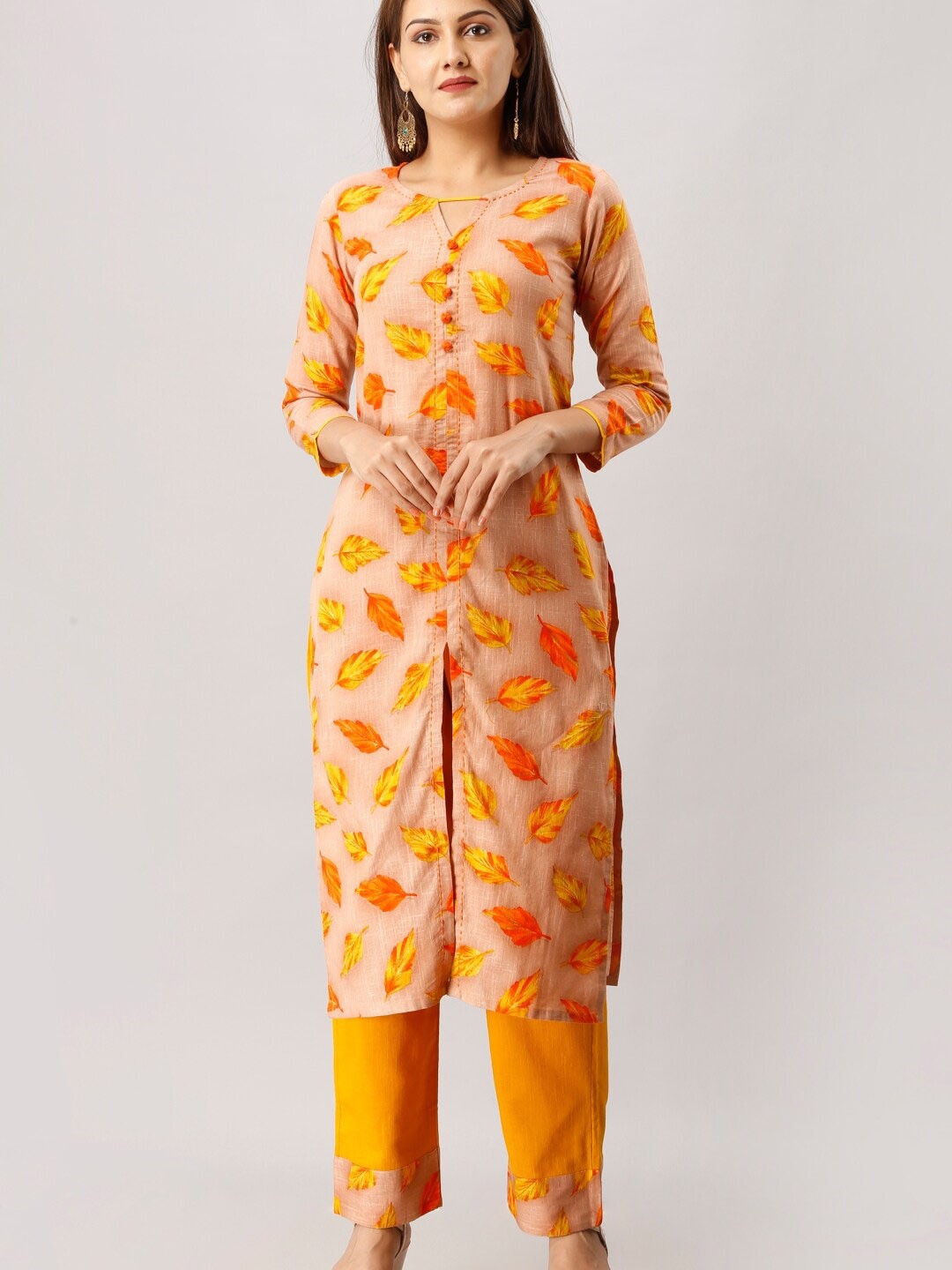 

KALINI Women Brown Floral Printed Kurta with Trousers