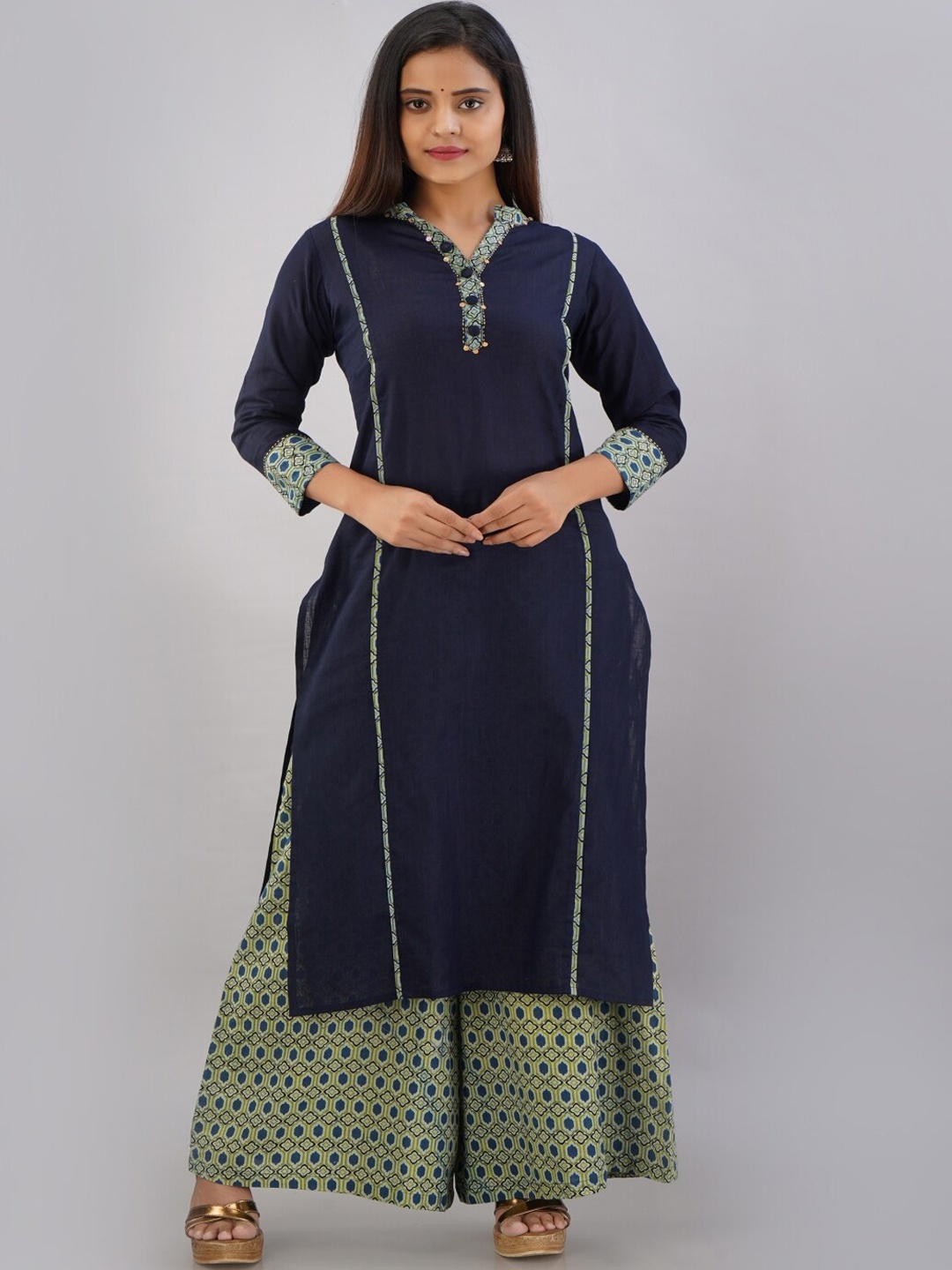 

KALINI Ethnic Motifs Pure Cotton Kurta with Palazzos, Blue