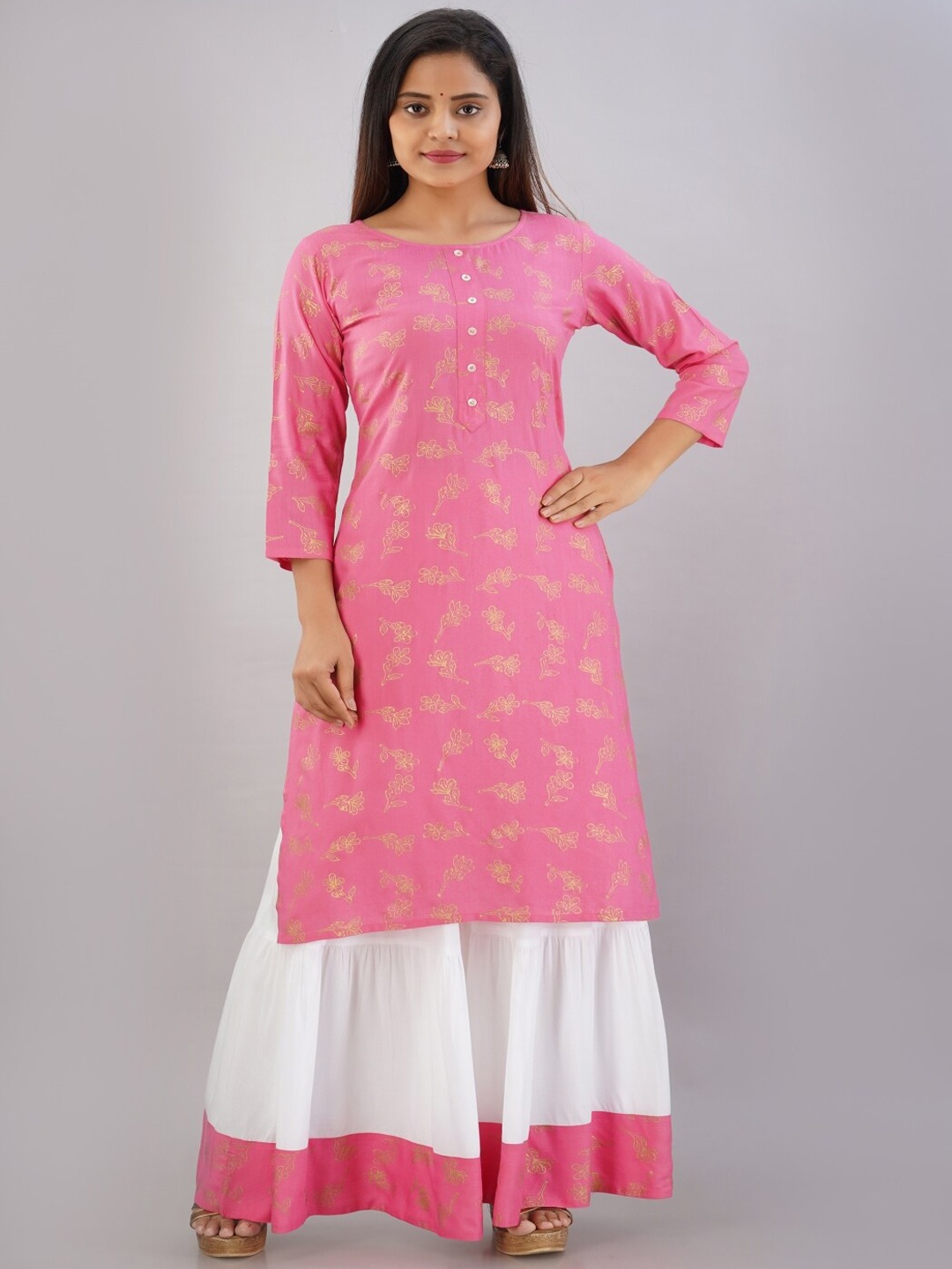 

KALINI Floral Printed Kurta with Sharara, Pink