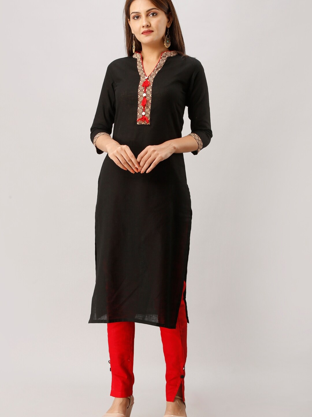 

KALINI Mandarin Collar Kurta with Trousers, Black
