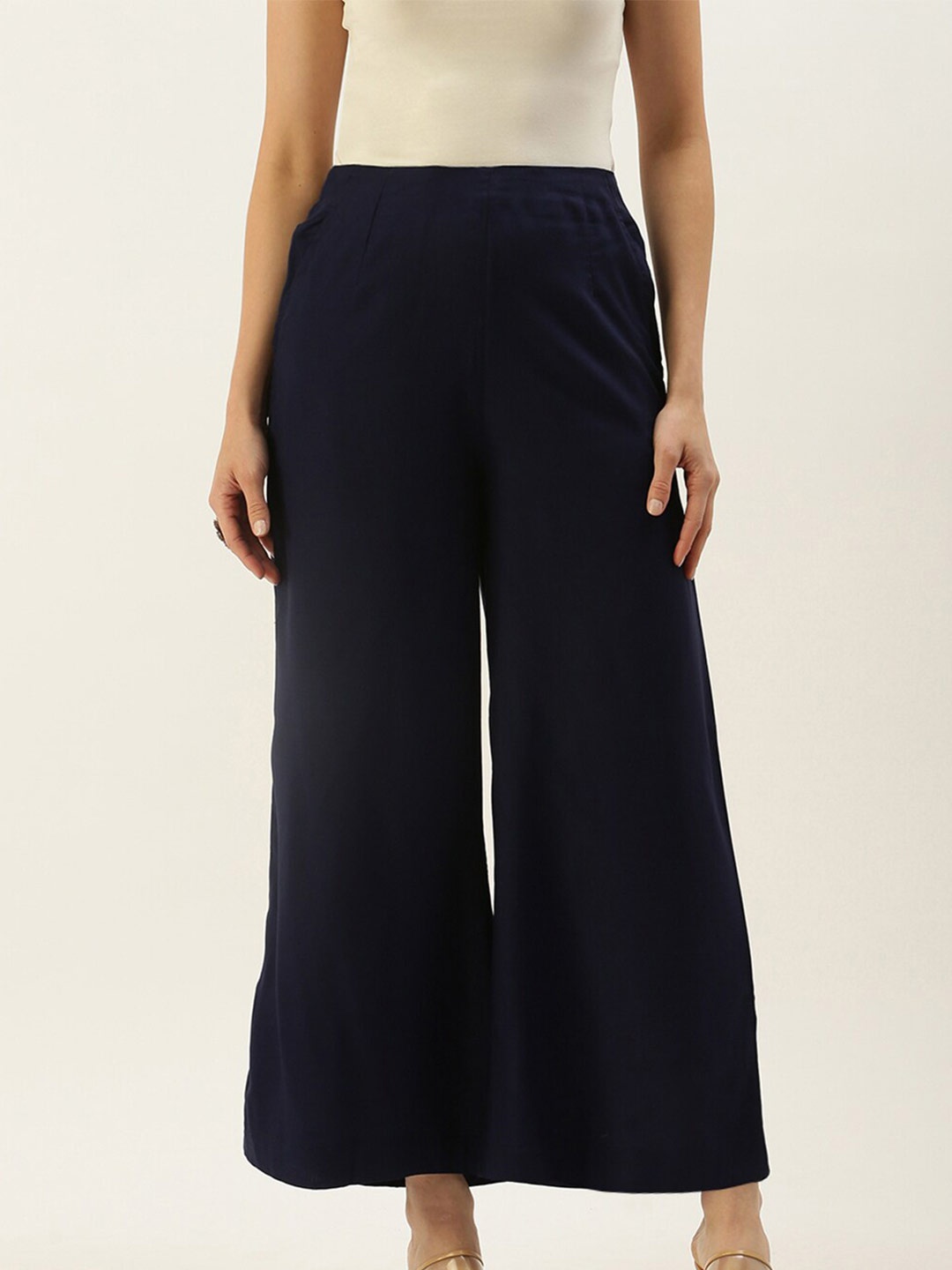 

De Moza Women Flared Cropped Ethnic Palazzos, Navy blue