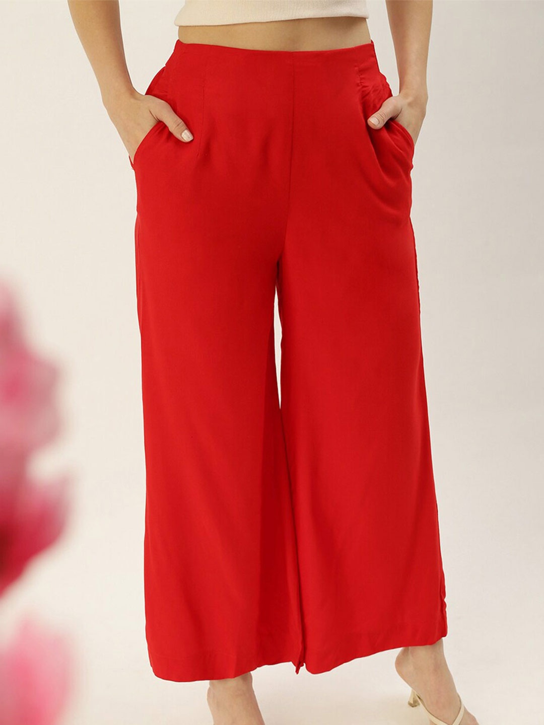 

De Moza Women Flared Cropped Palazzos, Red