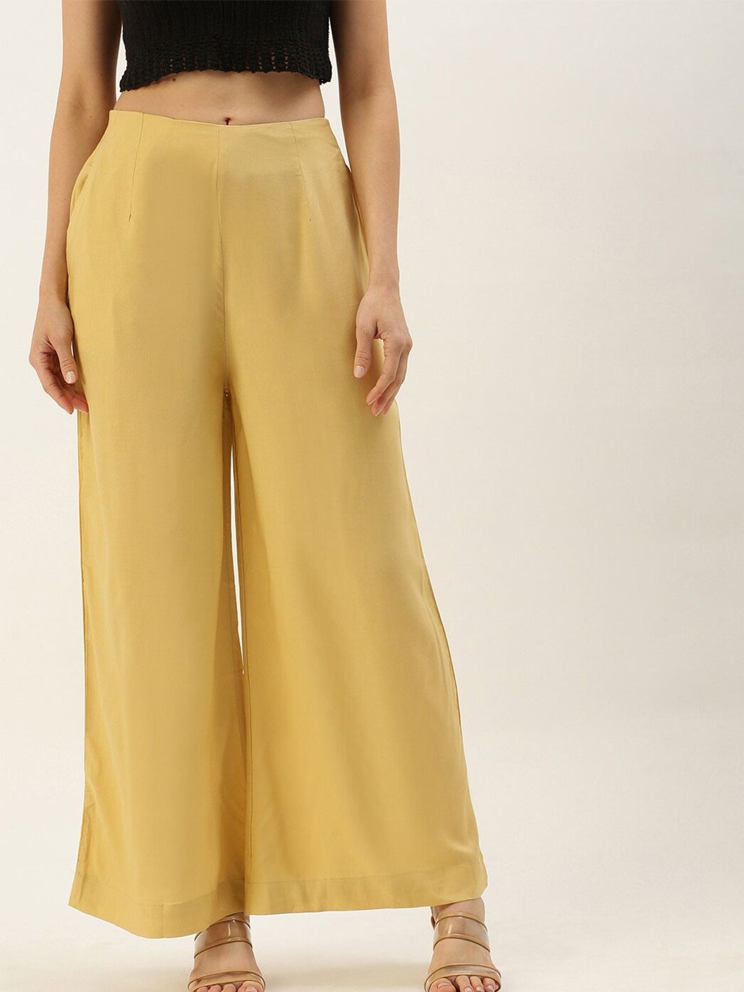 

De Moza Women Flared Cropped Palazzos, Beige