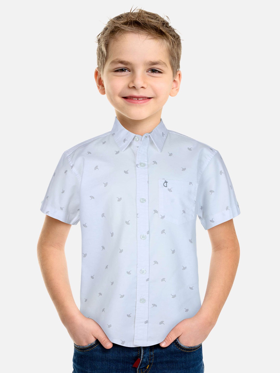 

Gini and Jony Boys Floral Printed Casual Cotton Shirt, White