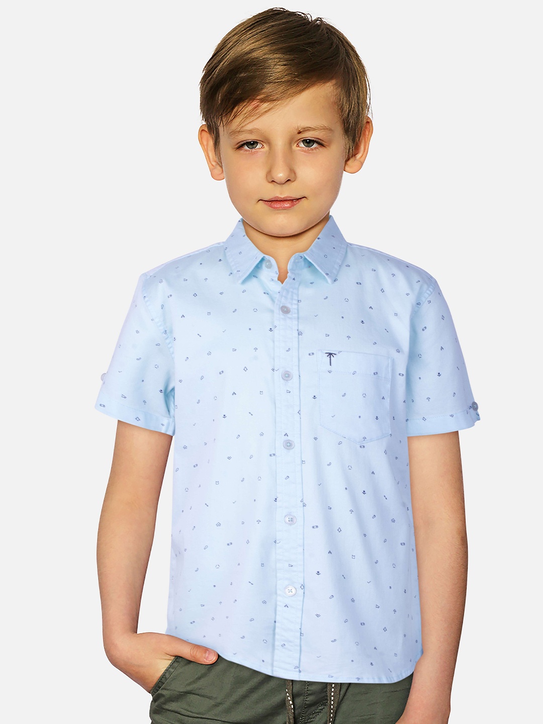 

Palm Tree Boys Conversational Printed Casual Cotton Shirt, Blue