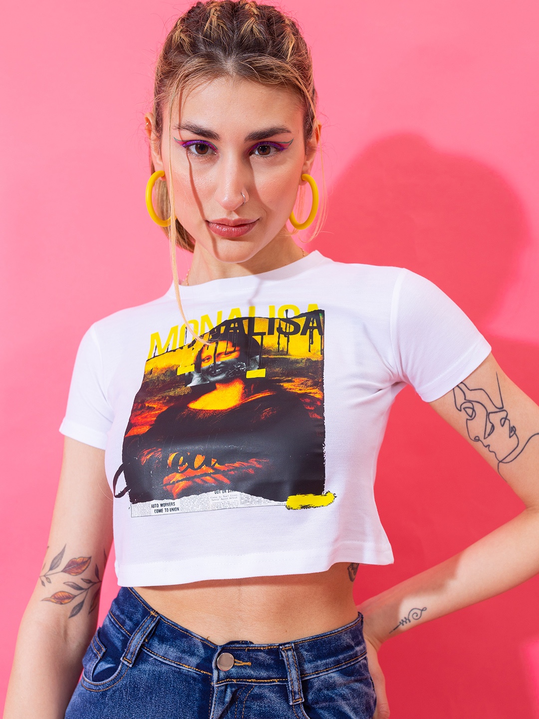 

Stylecast X Hersheinbox Round Neck Graphic Print Pure Cotton Crop Top, White