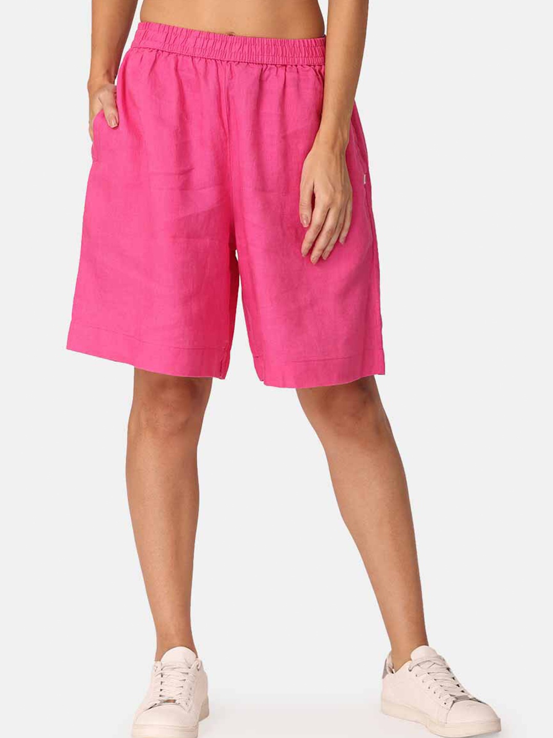 

Proyog Women Mid Rise Loose Fit Pure Linen Shorts, Pink