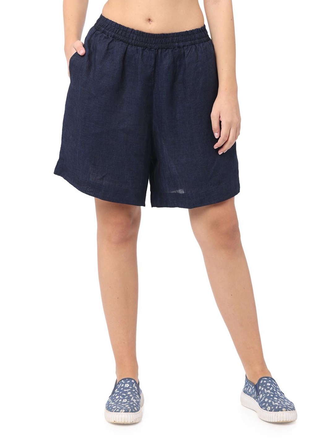 

Proyog Women Mid-Rise Slip-On Lounge Shorts, Navy blue