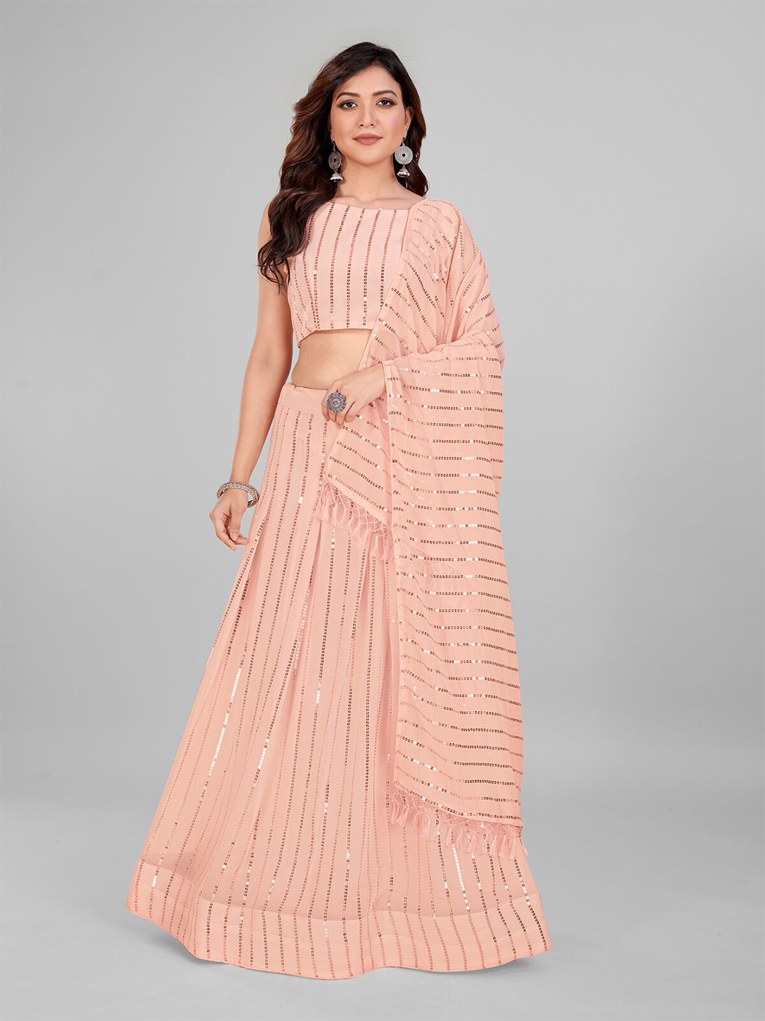 

Granthva Fab Embellished Sequinned Semi-Stitched Lehenga & Unstitched Blouse With Dupatta, Rose