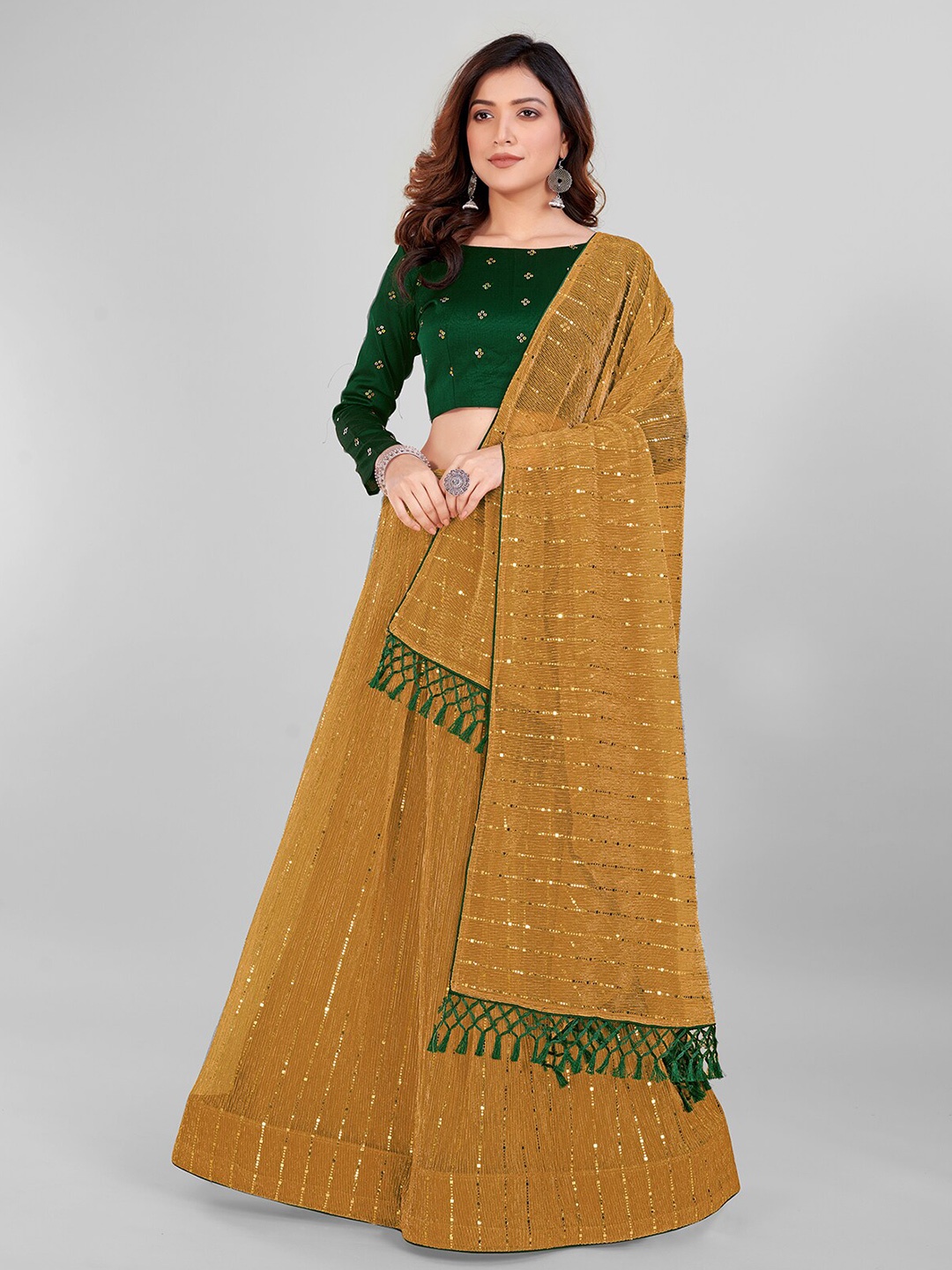 

Granthva Fab Embellished Sequinned Semi-Stitched Lehenga & Unstitched Blouse With Dupatta, Yellow