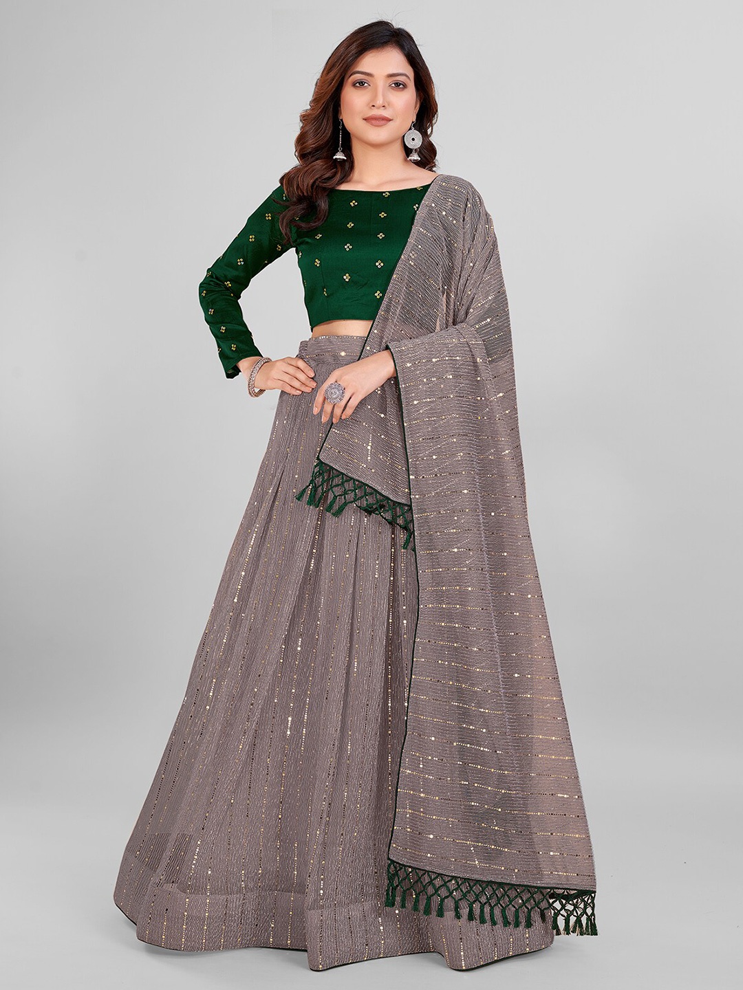 

Granthva Fab Embellished Sequinned Semi-Stitched Lehenga & Unstitched Blouse With Dupatta, Grey
