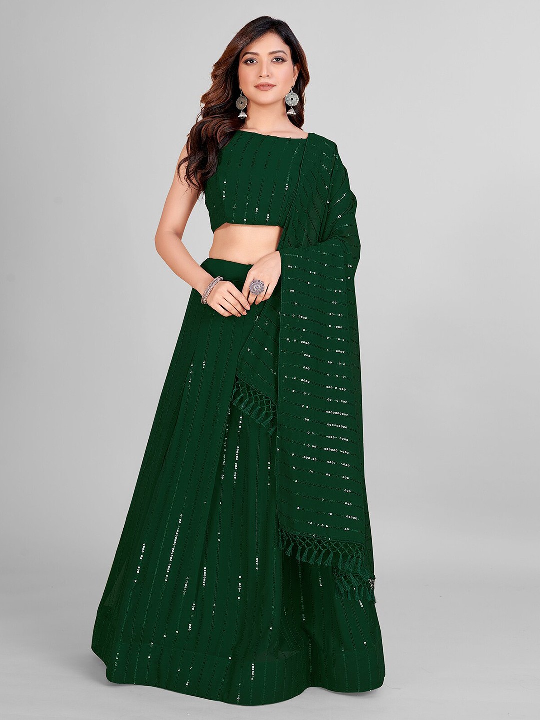 

Granthva Fab Embellished Sequinned Semi-Stitched Lehenga & Unstitched Blouse With Dupatta, Green