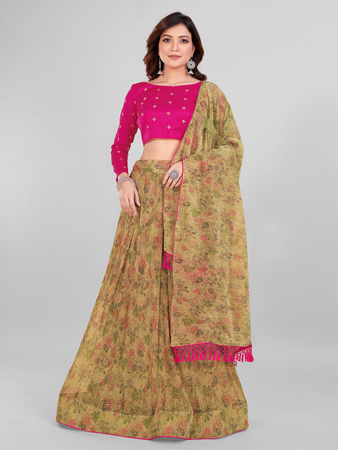 

Granthva Fab Embroidered Semi-Stitched Lehenga & Unstitched Blouse With Dupatta, Mustard