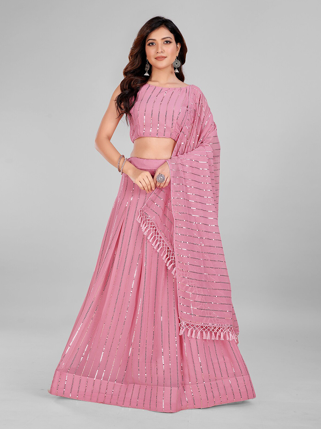

Granthva Fab Embellished Sequinned Semi-Stitched Lehenga & Unstitched Blouse With Dupatta, Peach