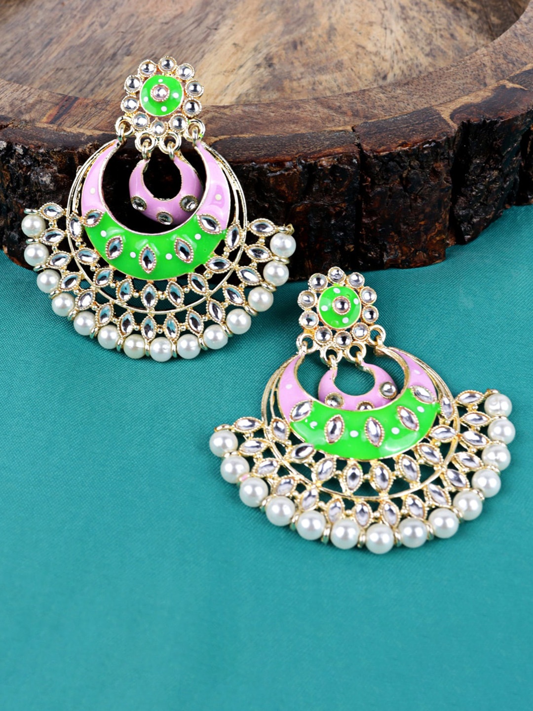 

VAGHBHATT Gold Plated Chandbalis Earrings, Green