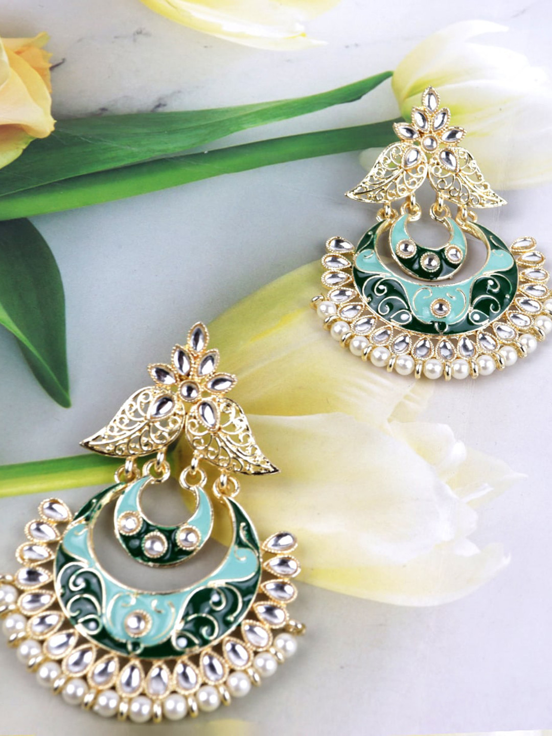 

VAGHBHATT Gold Plated Chandbalis Earrings, Green