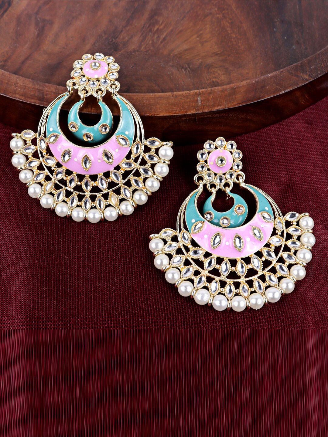 

VAGHBHATT Gold Plated Kundan Chandbalis Earrings, Pink