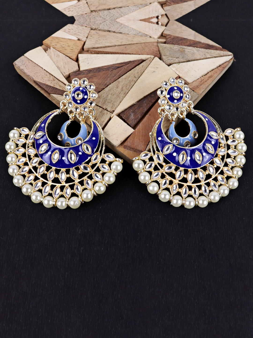 

VAGHBHATT Gold Plated Contemporay Chandbalis Earrings, Blue