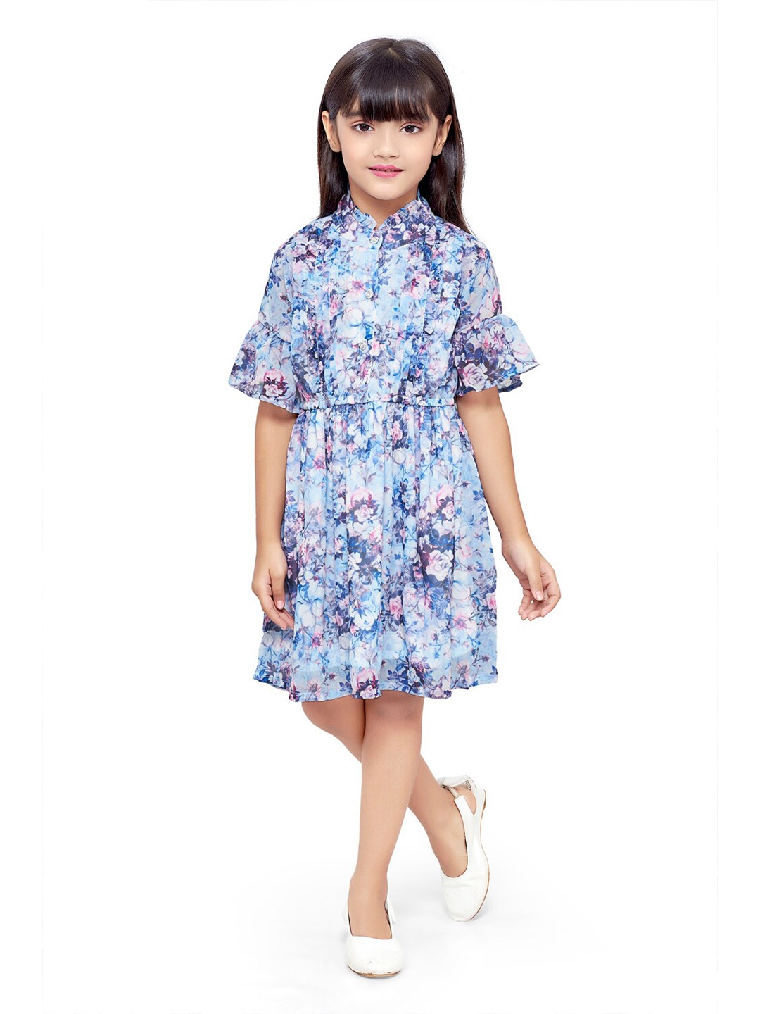 

Doodle Girls High Neck Floral Printed Chiffon Dress, Blue