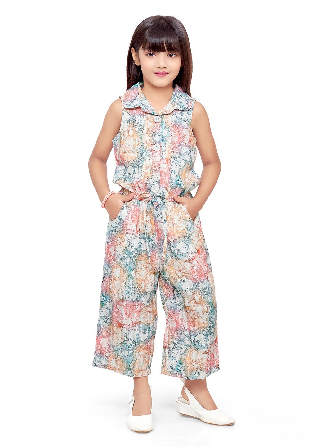 

Doodle Girls Floral Satin Jumpsuit, Off white